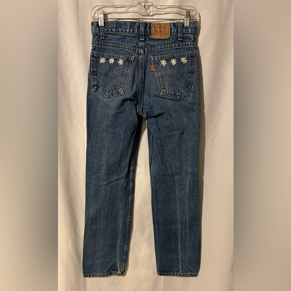 Vintage Orange Tag Levi’s Women’s Floral Embroidered Blue Denim Jeans - Picture 1 of 5